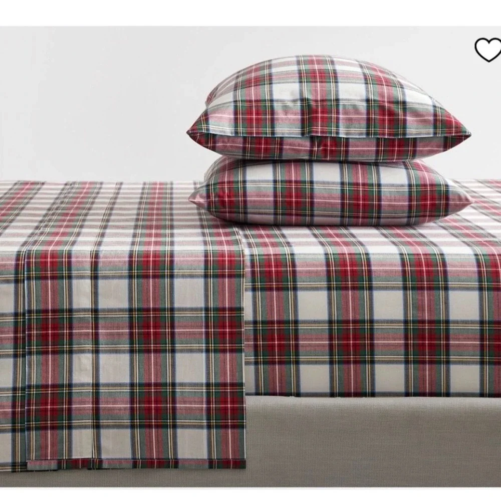 Pottery Barn Sheets Flat & Fitted Full Stewart Plaid Cotton Bedding Holidays